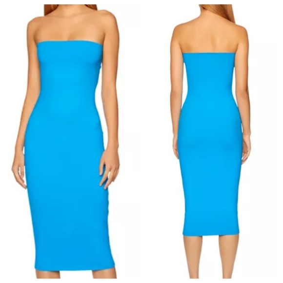 Elegant Blue Strapless Dress - Picture 1 of 7